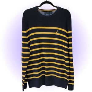 NAUTICA NAVTECH MEN'S COZY NAVY & YELLOW STRIPED SWEATER EUC XL